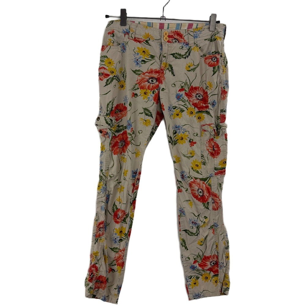 Hei Hei Floral Cargo Pants Womens Small Beige Multi Flowers Boho *Flaw